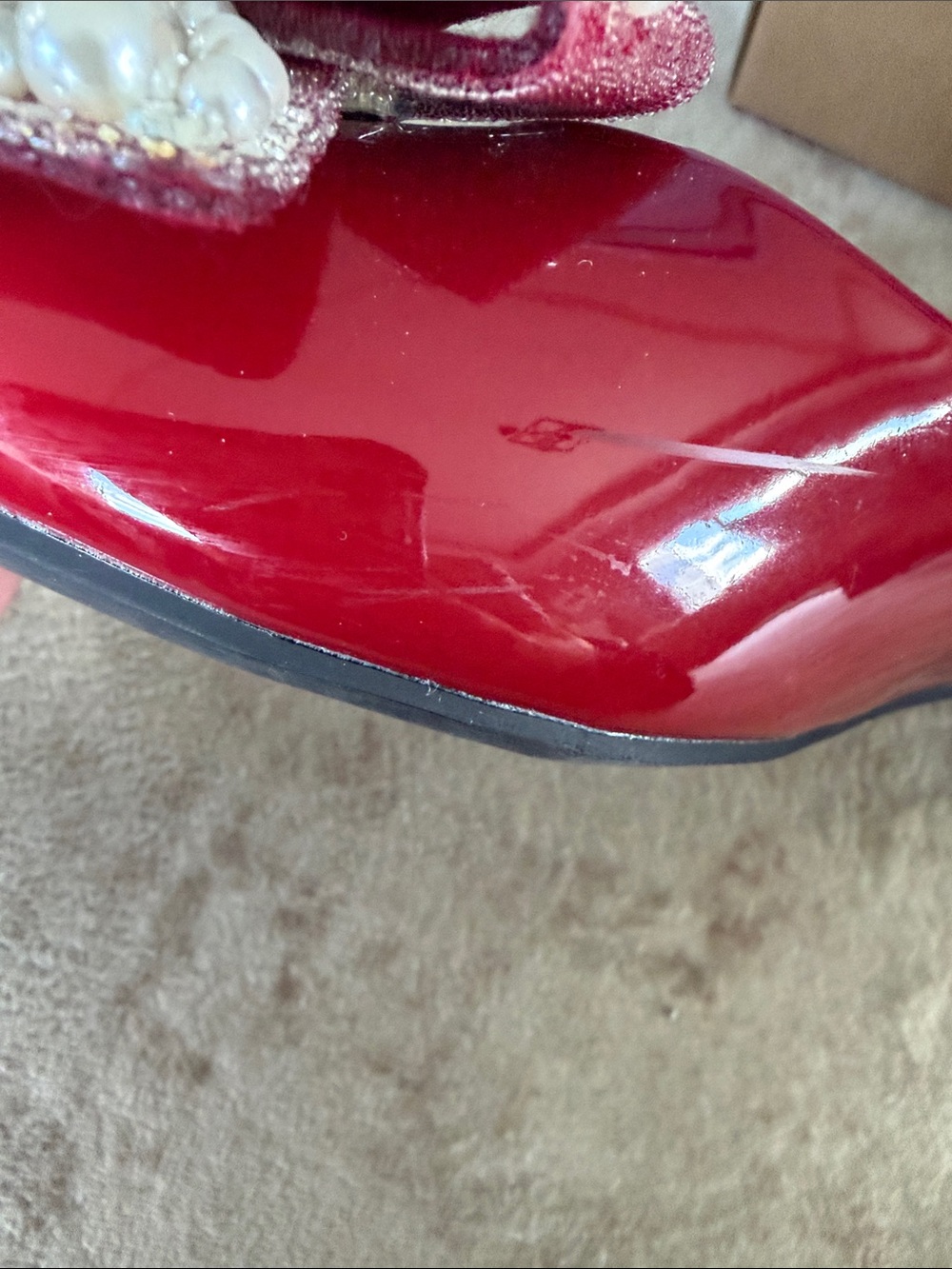Pearl-Bow Patent Red Pointed-Toe Flats - Picture 6 of 9